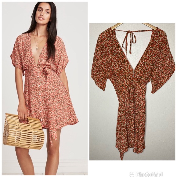 Faithfull the Brand St. Lucia Dress in Blossom Village Pink Floral Back Cut Out - Picture 1 of 15